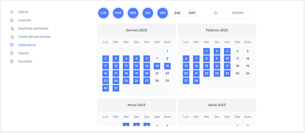 VIC Sezione Calendario giorni lavorativi