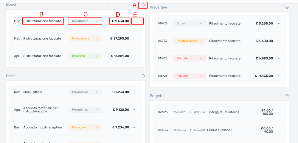 VIC Studio Dashboard sezione ricavi