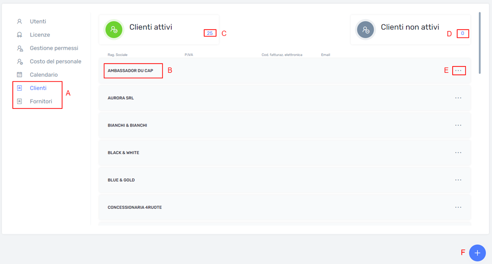 Gestione elenco clienti e fornitori